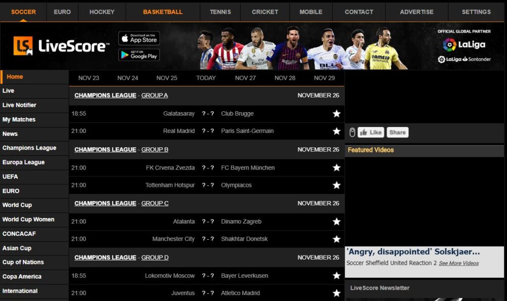 Livescore results for betting
